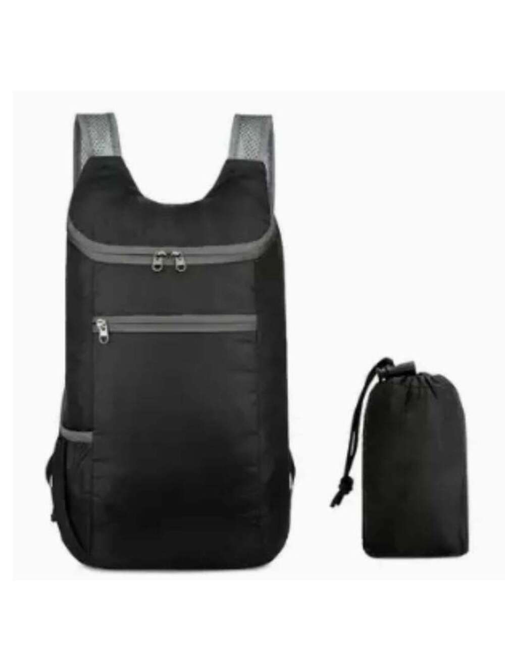 New - Large Capacity Lightweight Compact & Portable Folding Backpack -Black/Gray